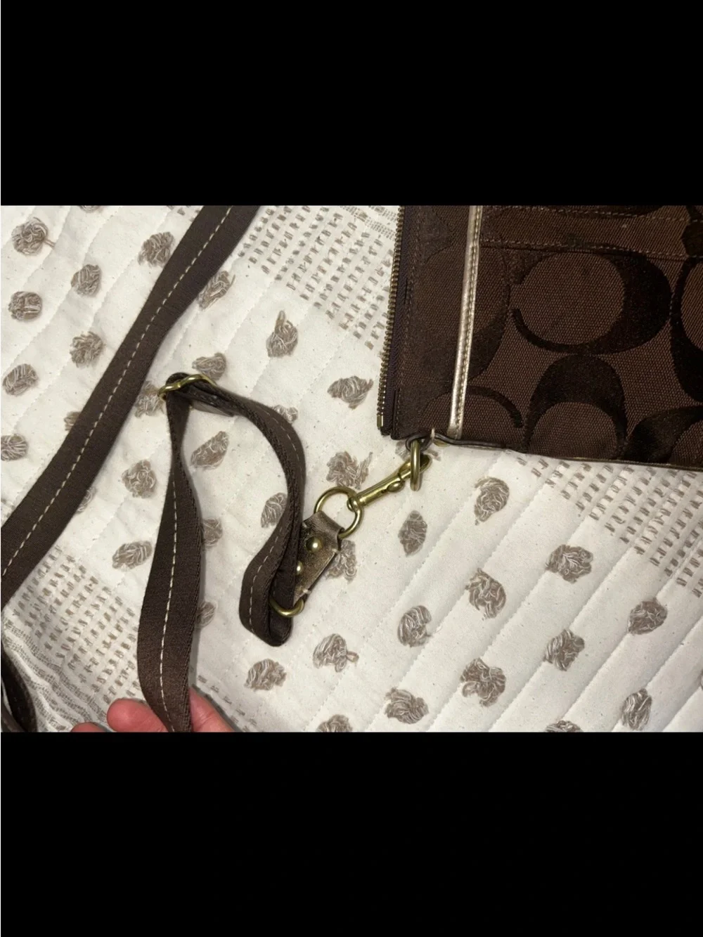 Coach Dark Brown Signature Crossbody Messenger Bag with Metallic Accent
